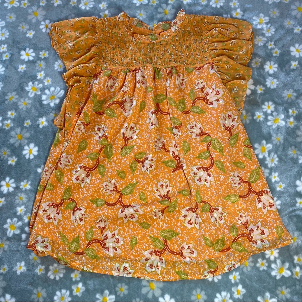 Women's Floral Orange Blouse